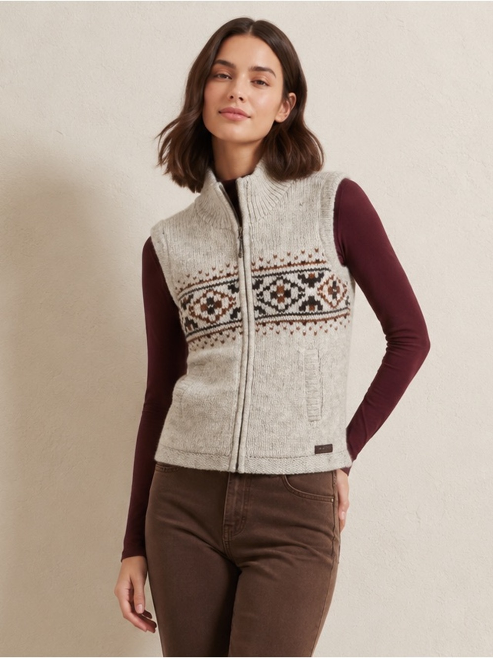 Sherpa Adventure Gear Wool Knit Zip Vest in Oatmeal